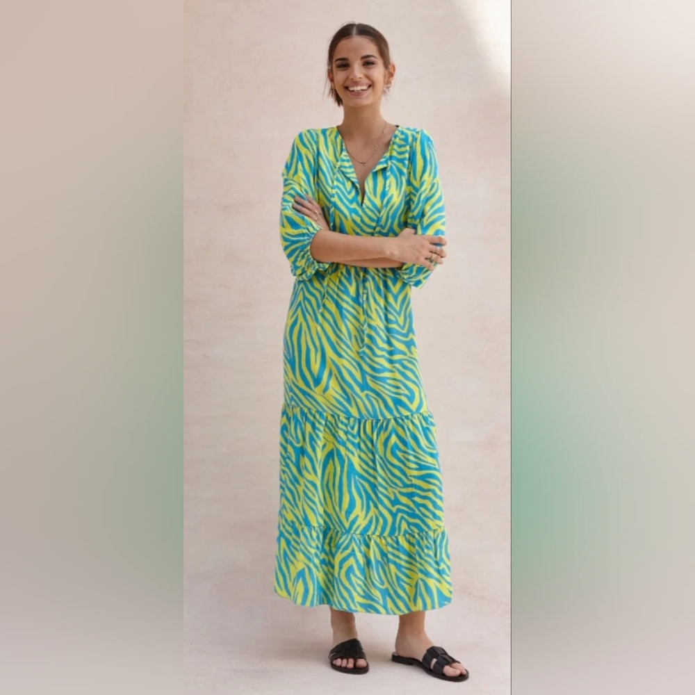 Charli Vibrant Blue and Yellow Zebra Print Dress